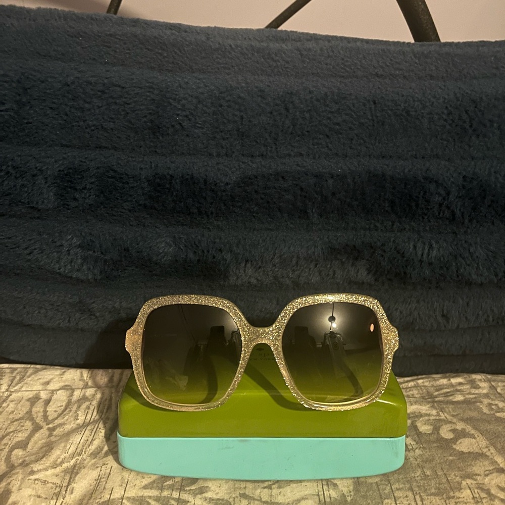 kate spade Gold Glitter Square Sunglasses with Gradient Lenses